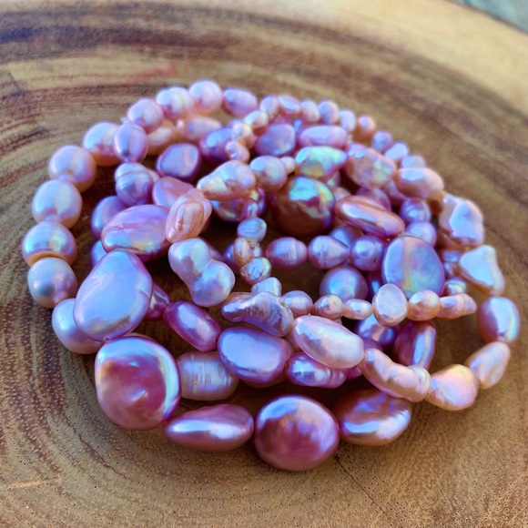 Natural Pink & Purple High Luster Cultured Freshwater Pearl Beads Bracelet Stack - Picture 8 of 11